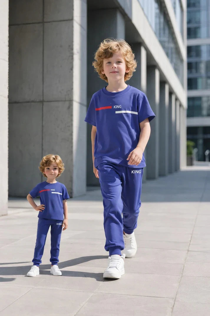 Blue King Printed Half sleeves kids suit