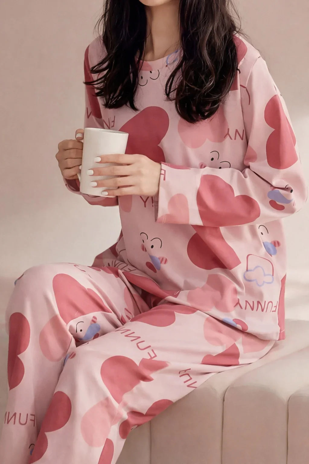 Pink All Over Big Hearts Night Suit For her