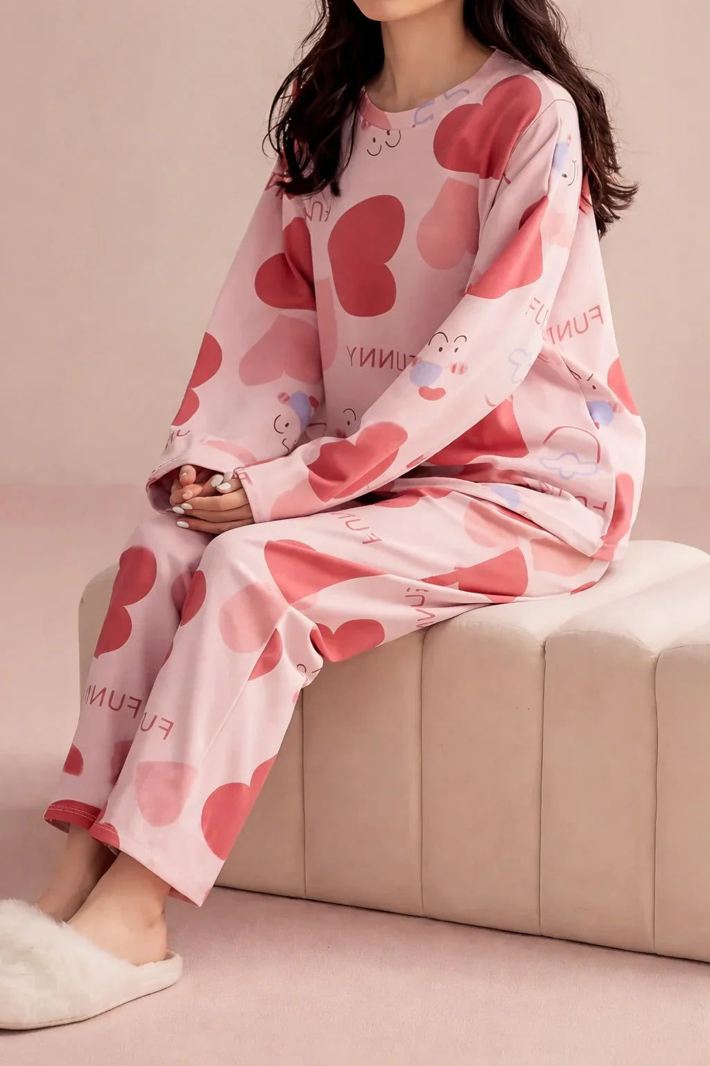 Pink All Over Big Hearts Night Suit For her