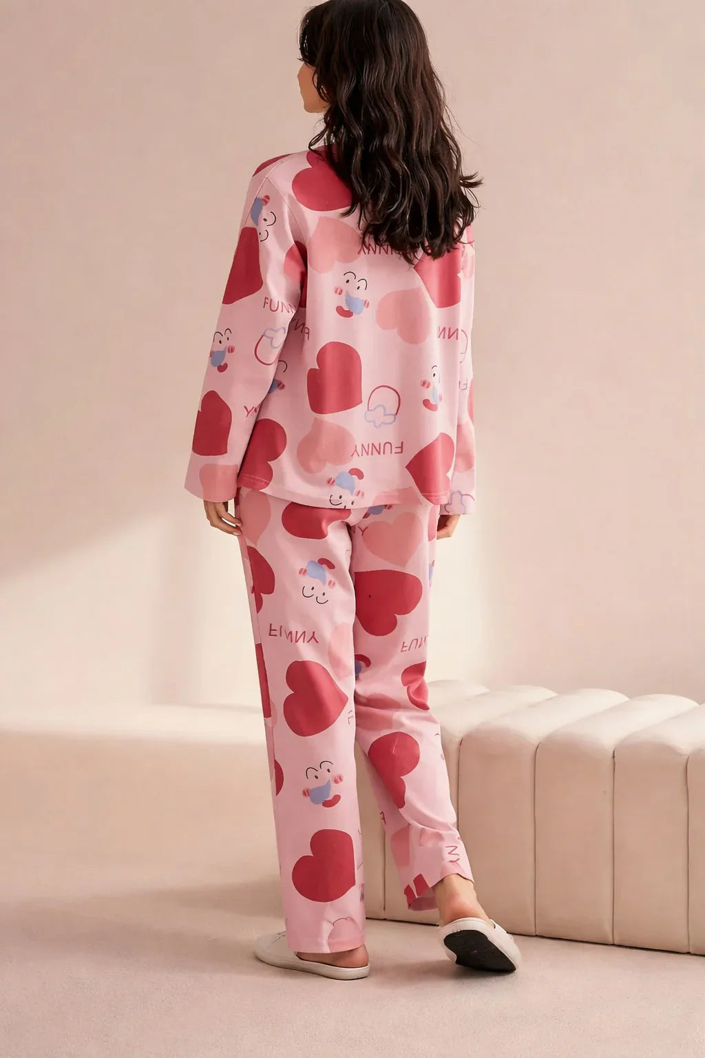Pink All Over Big Hearts Night Suit For her