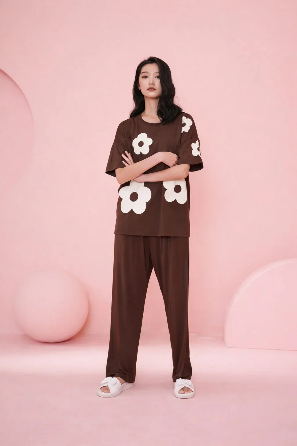 Brown Daisy Flower Night Suit For Her