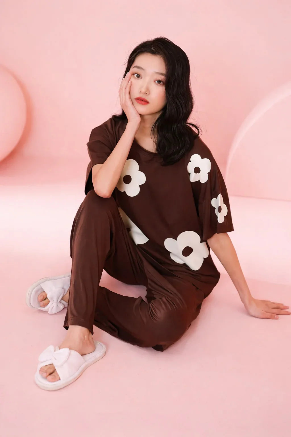 Brown Daisy Flower Night Suit For Her