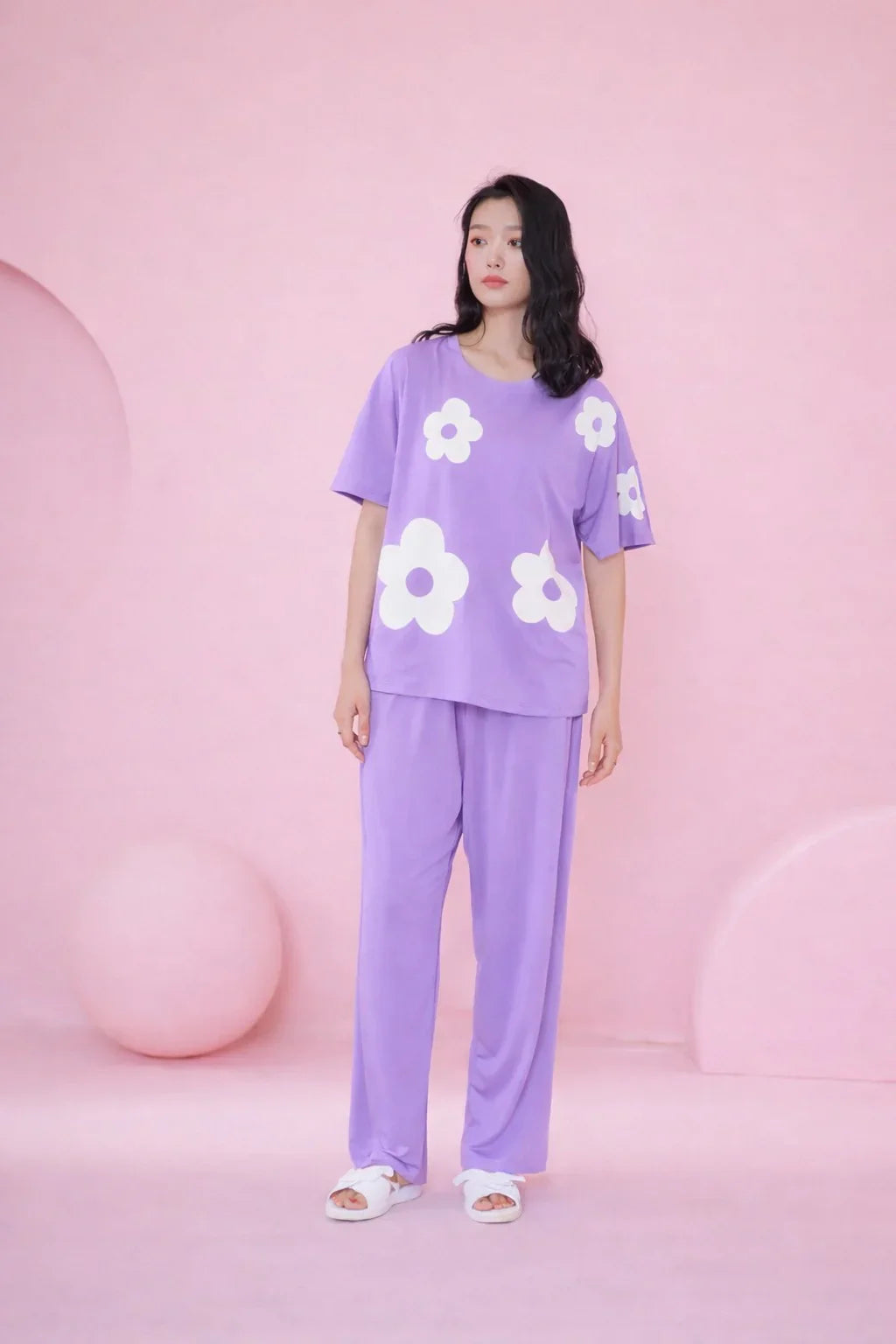 Lilac Daisy Flower Night Suit For her