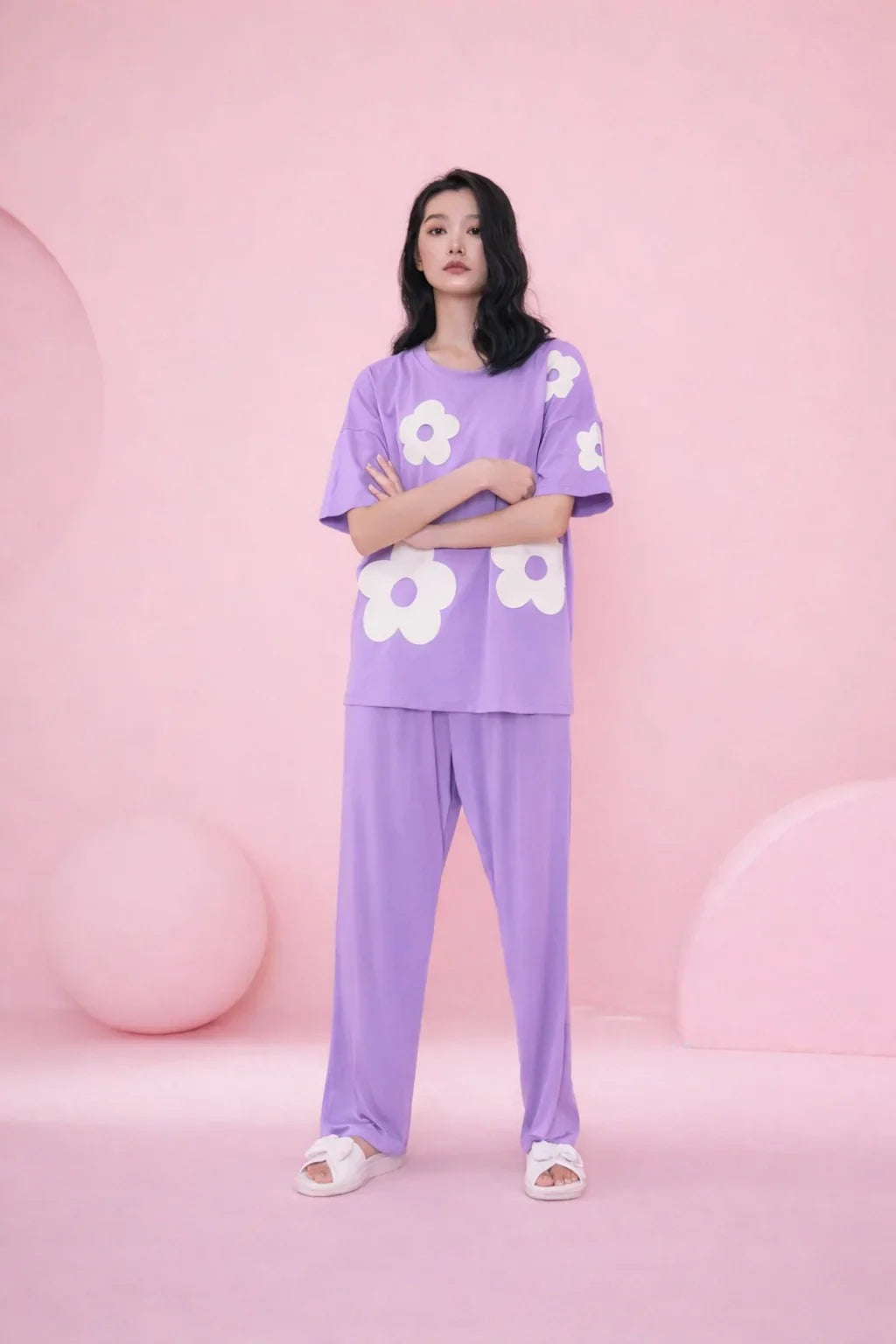 Lilac Daisy Flower Night Suit For her