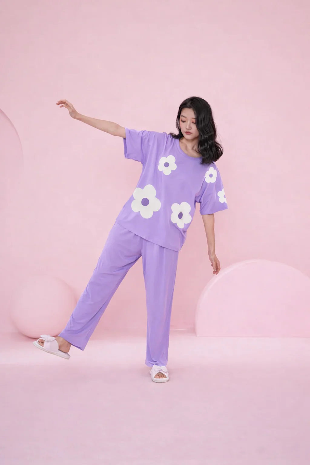 Lilac Daisy Flower Night Suit For her