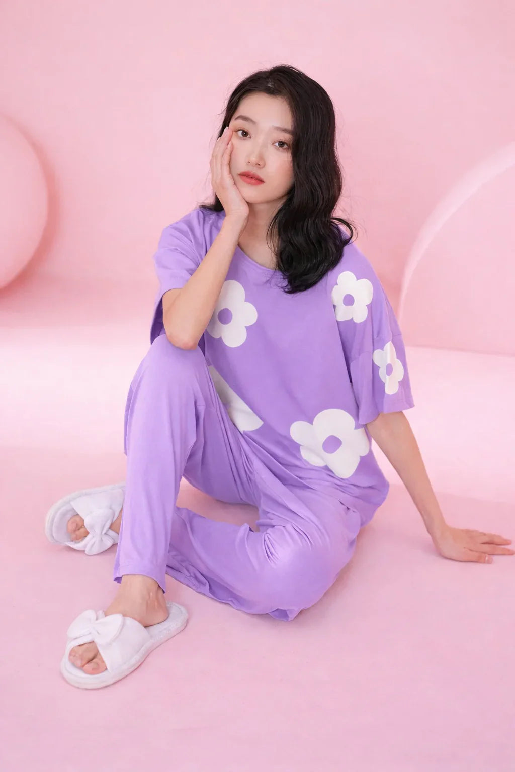 Lilac Daisy Flower Night Suit For her