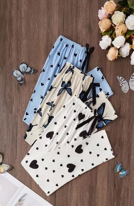 Pack of 3 Multi Printed Palazzo Pajamas (Sky Blue, Off White, White)