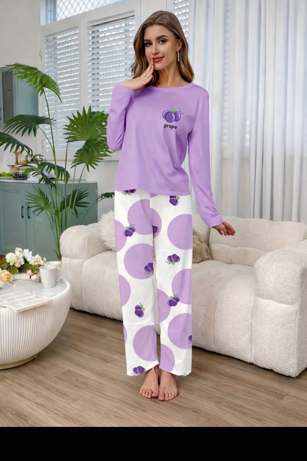 Lilac Graps Printed Full Sleeves