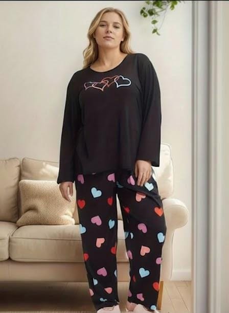 Black Multi Hearts Print Full Sleeves