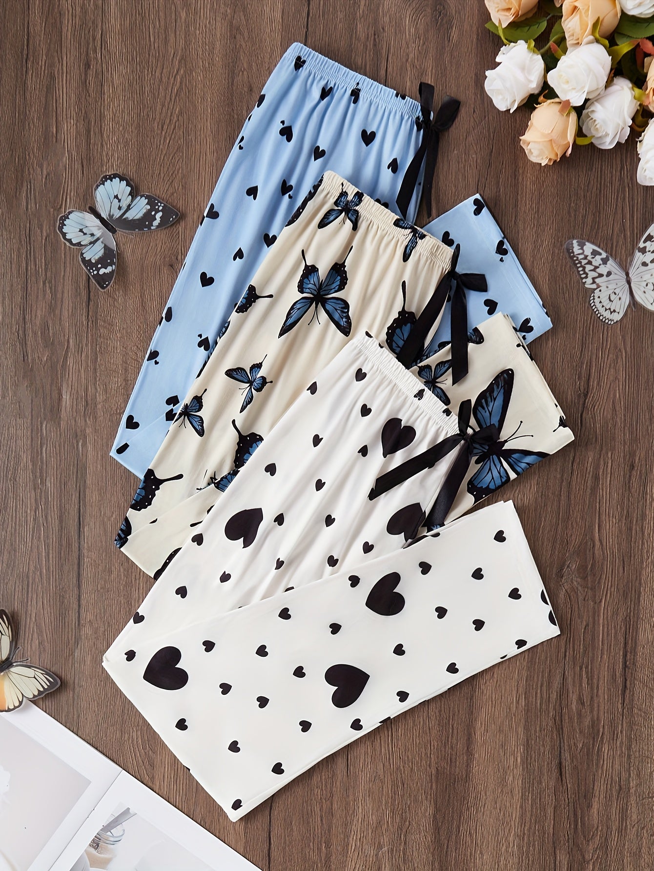 Pack of 3 Multi Printed Palazzo Pajamas (Sky Blue, Off White, White)