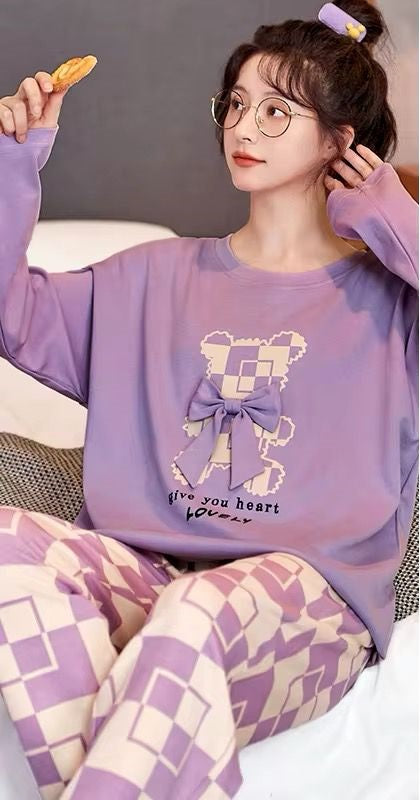 Lilac Give your heart Lovely Full Sleeves with Printed Pajama