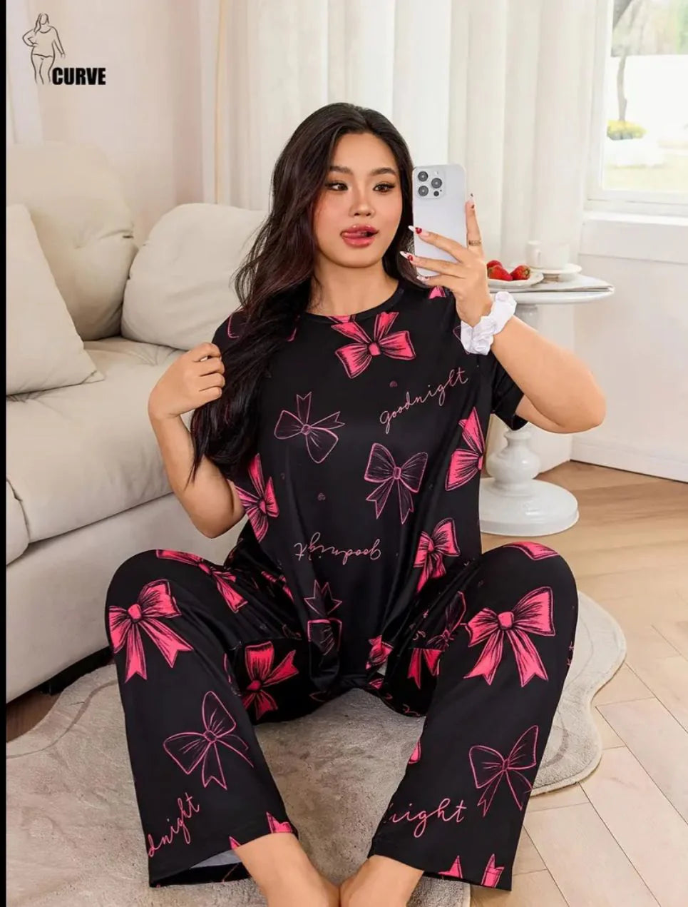 Black with Pink Bow Printed Half Sleeves