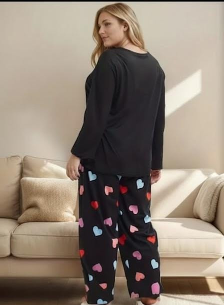 Black Multi Hearts Print Full Sleeves