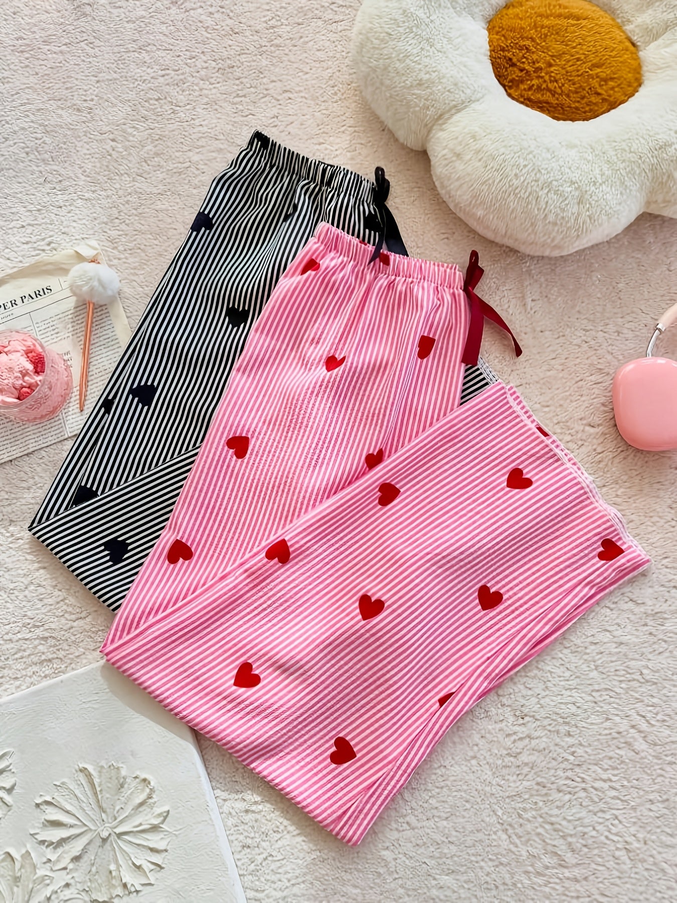 Pack of 2 Black And Pink Lining Hearts Printed Plazzo Set