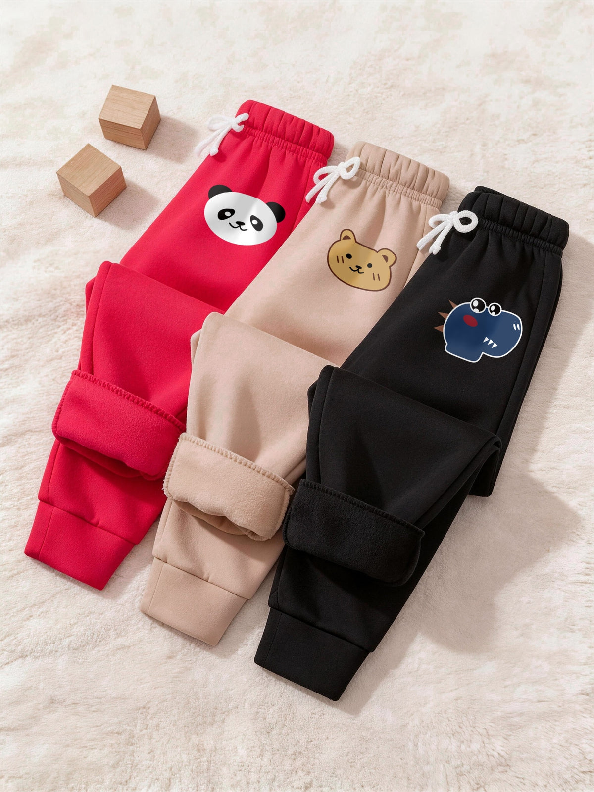 Kids Cute Graphic Fleece Sweatpants – Panda, Bear & Monster