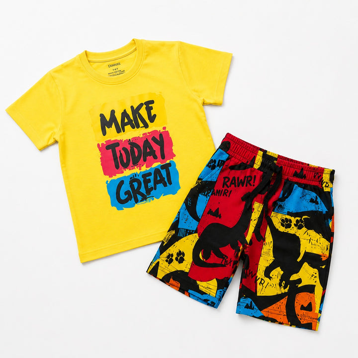Kids Summer Graphic Tee & Shorts Set – Yellow