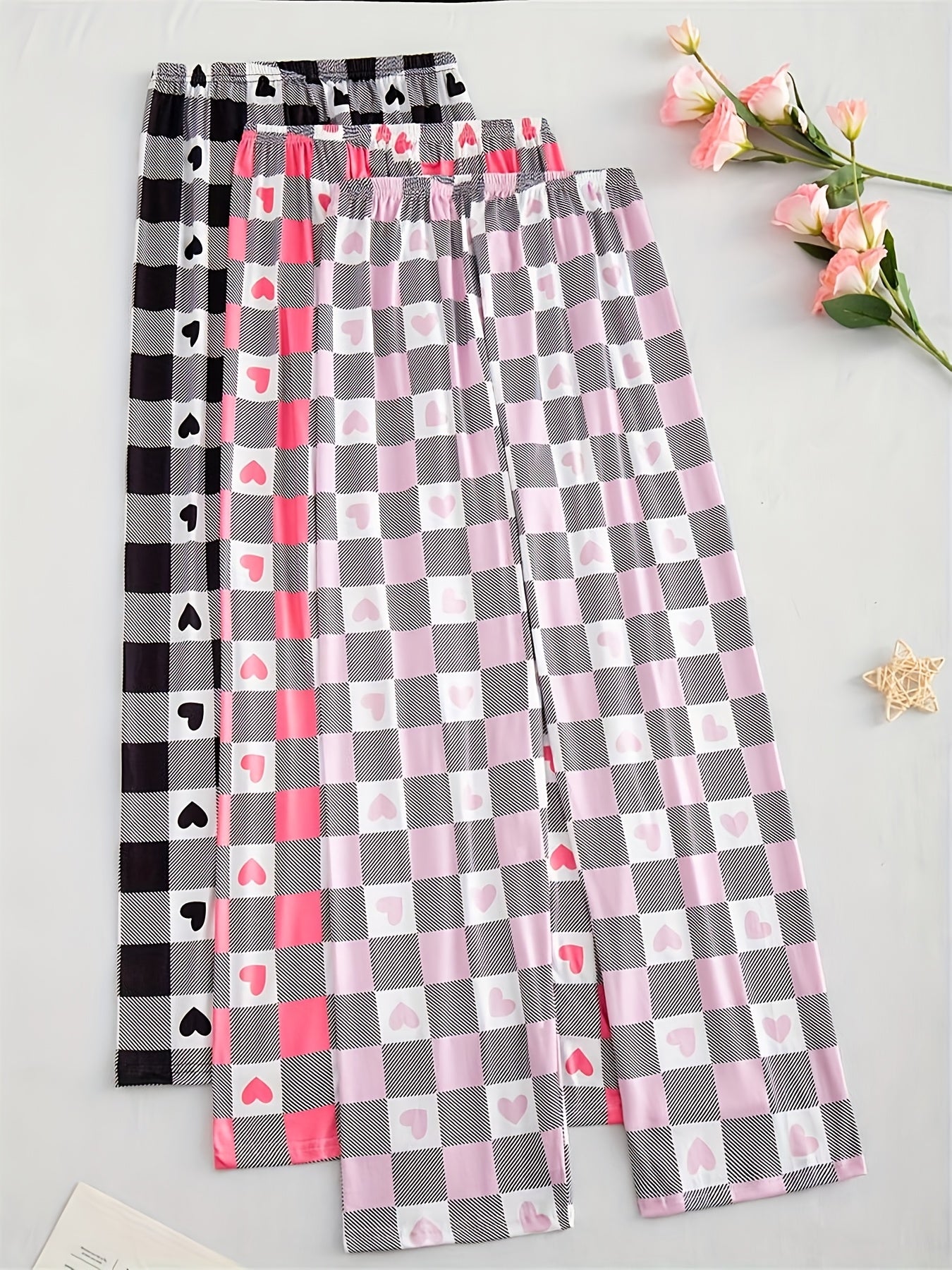 New Pack of 3 Checkered Hearts Printed Plazo For Her