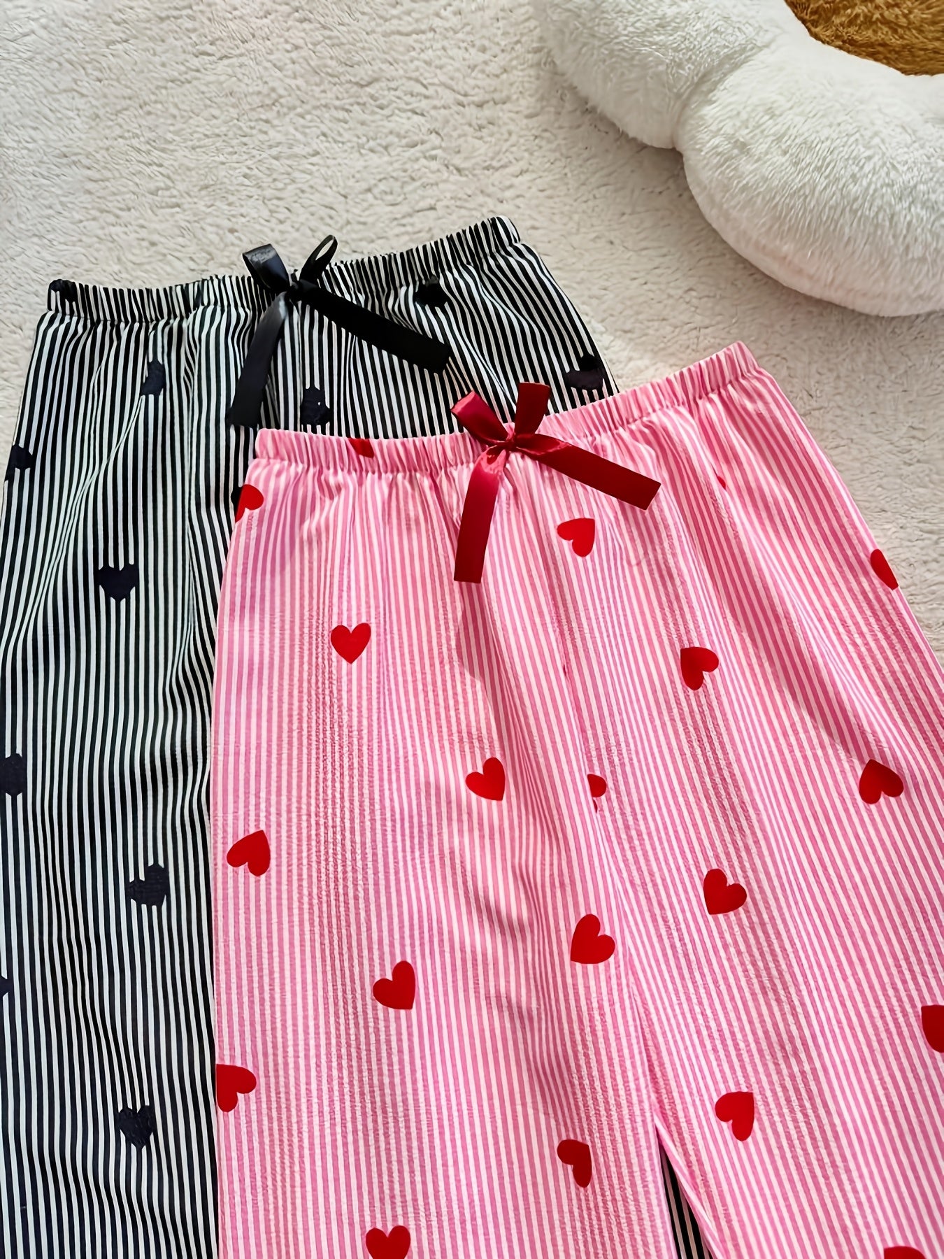 Pack of 2 Black And Pink Lining Hearts Printed Plazzo Set