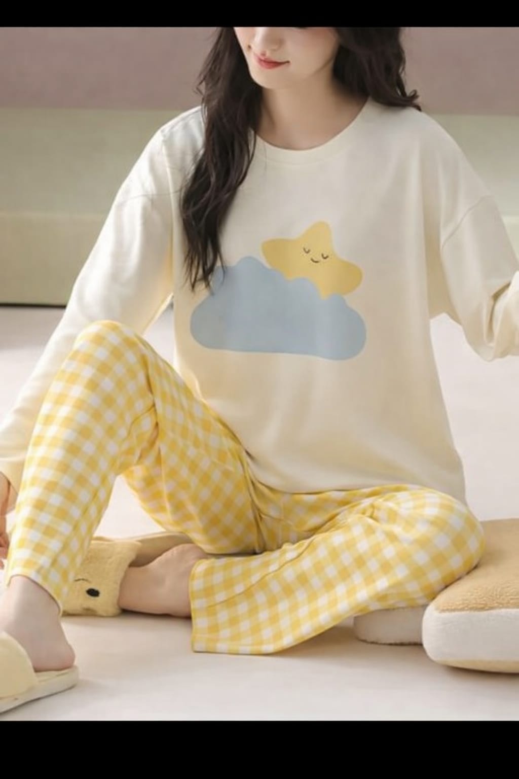 White With Clound And Star Print Full Sleeves