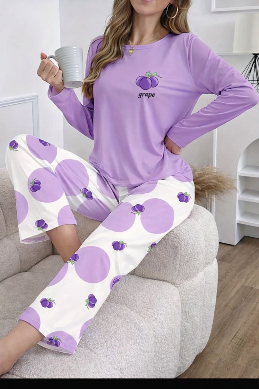 Lilac Graps Printed Full Sleeves