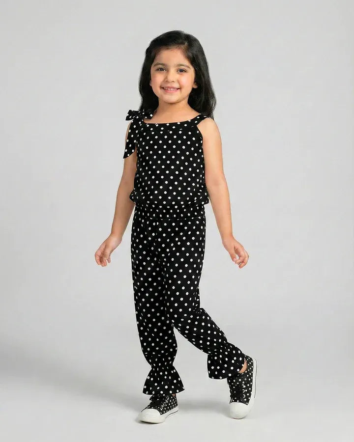 Gilrs Black Polka Dot Sleeveless Jumpsuit