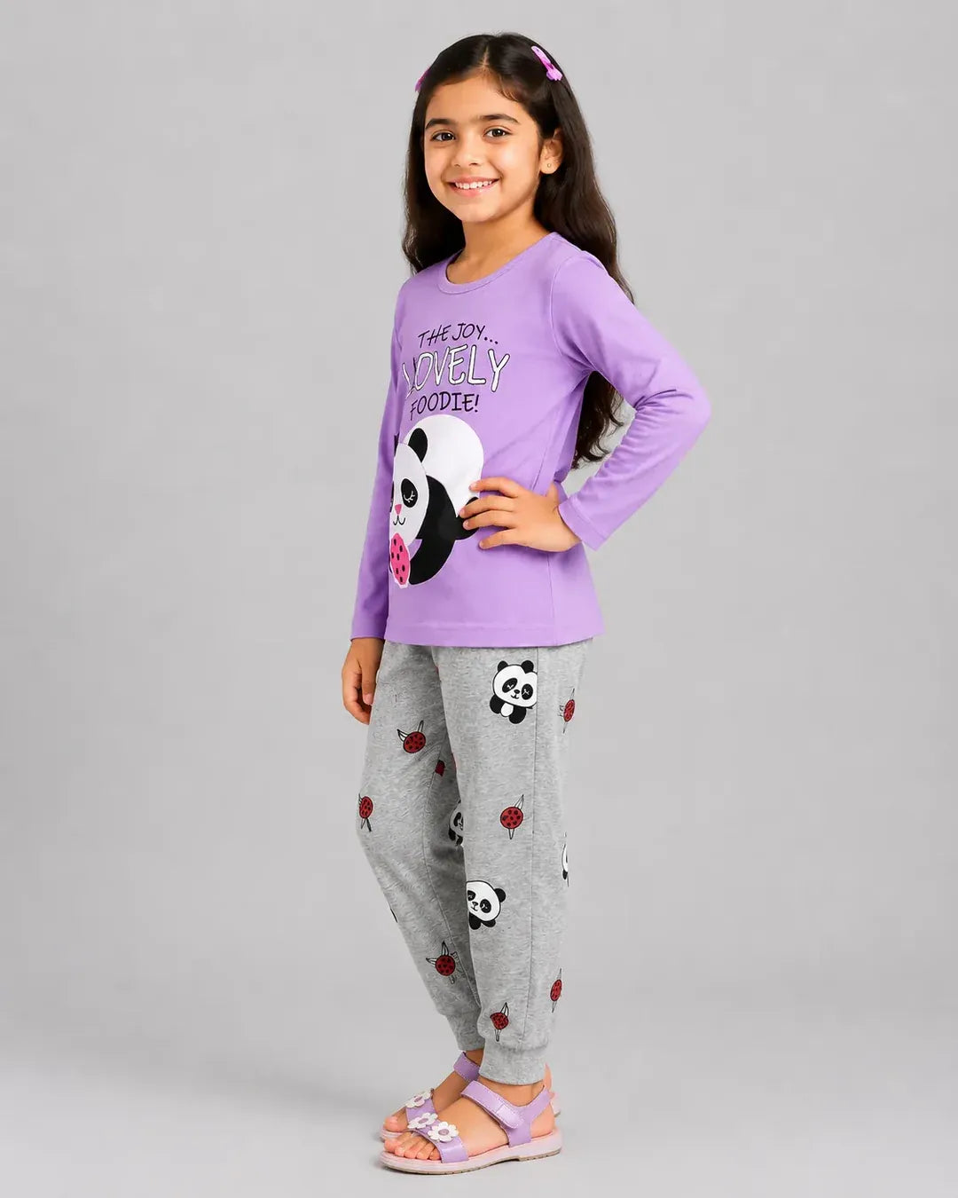 Purple Panda Printed Kids Suit