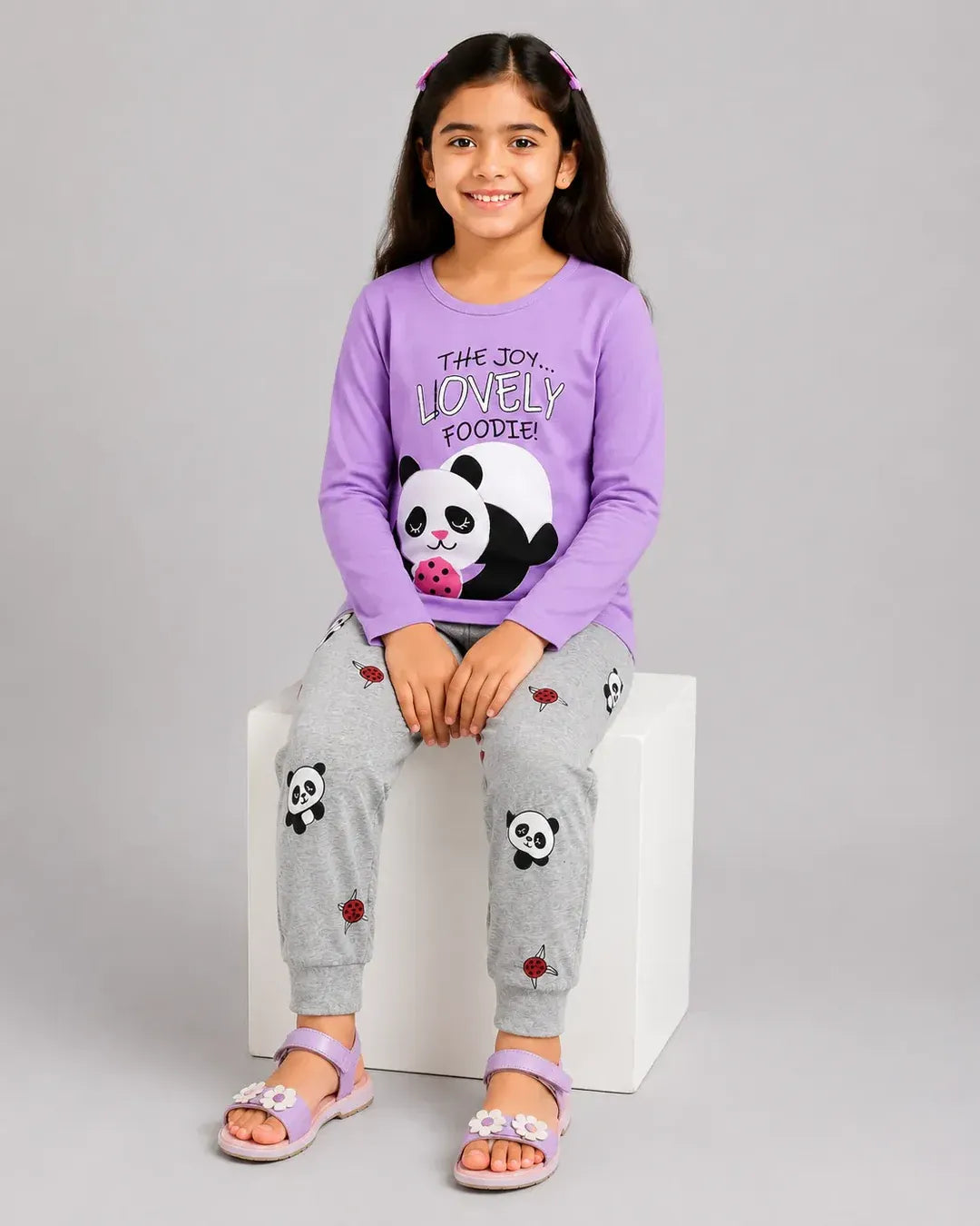 Purple Panda Printed Kids Suit