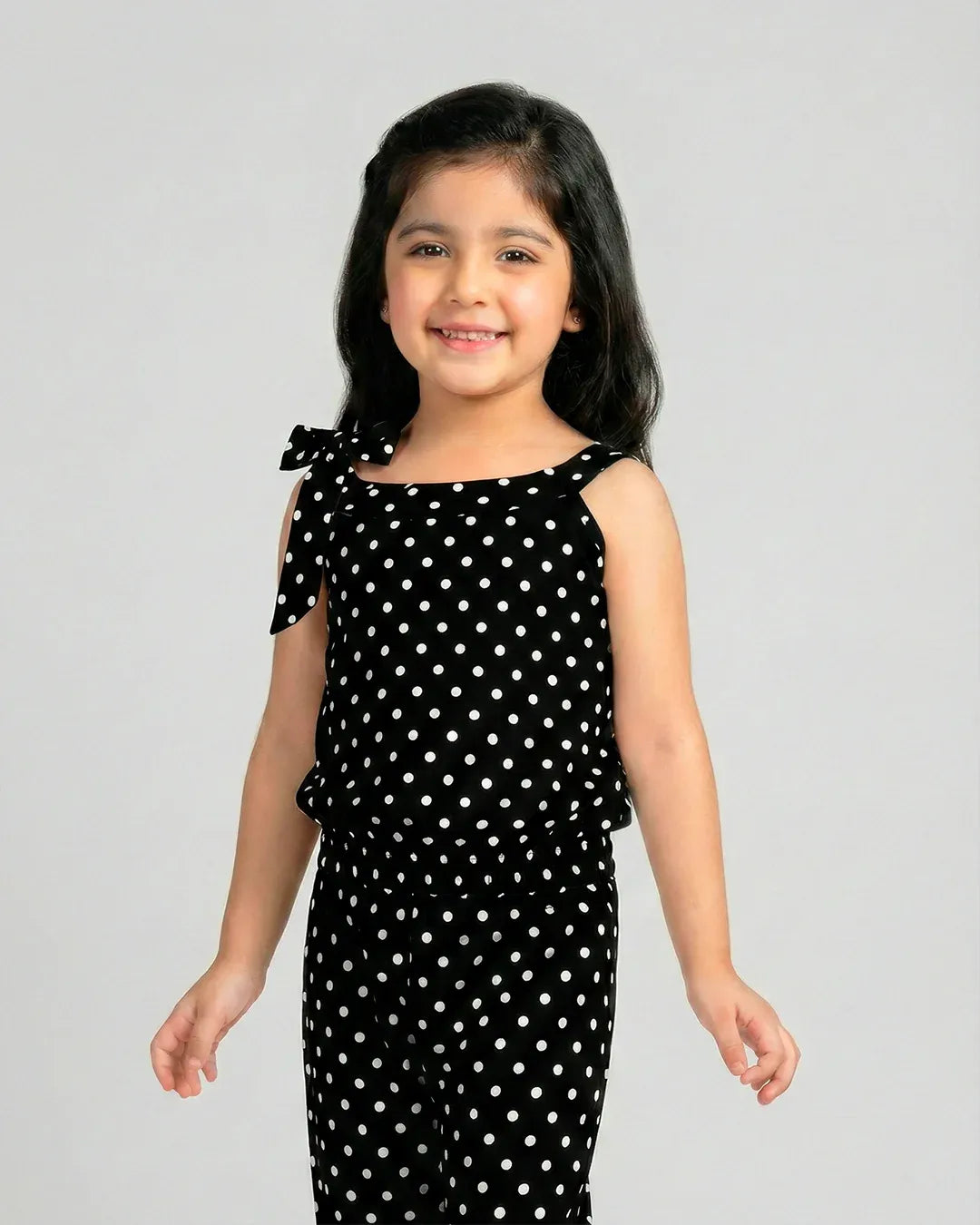Gilrs Black Polka Dot Sleeveless Jumpsuit