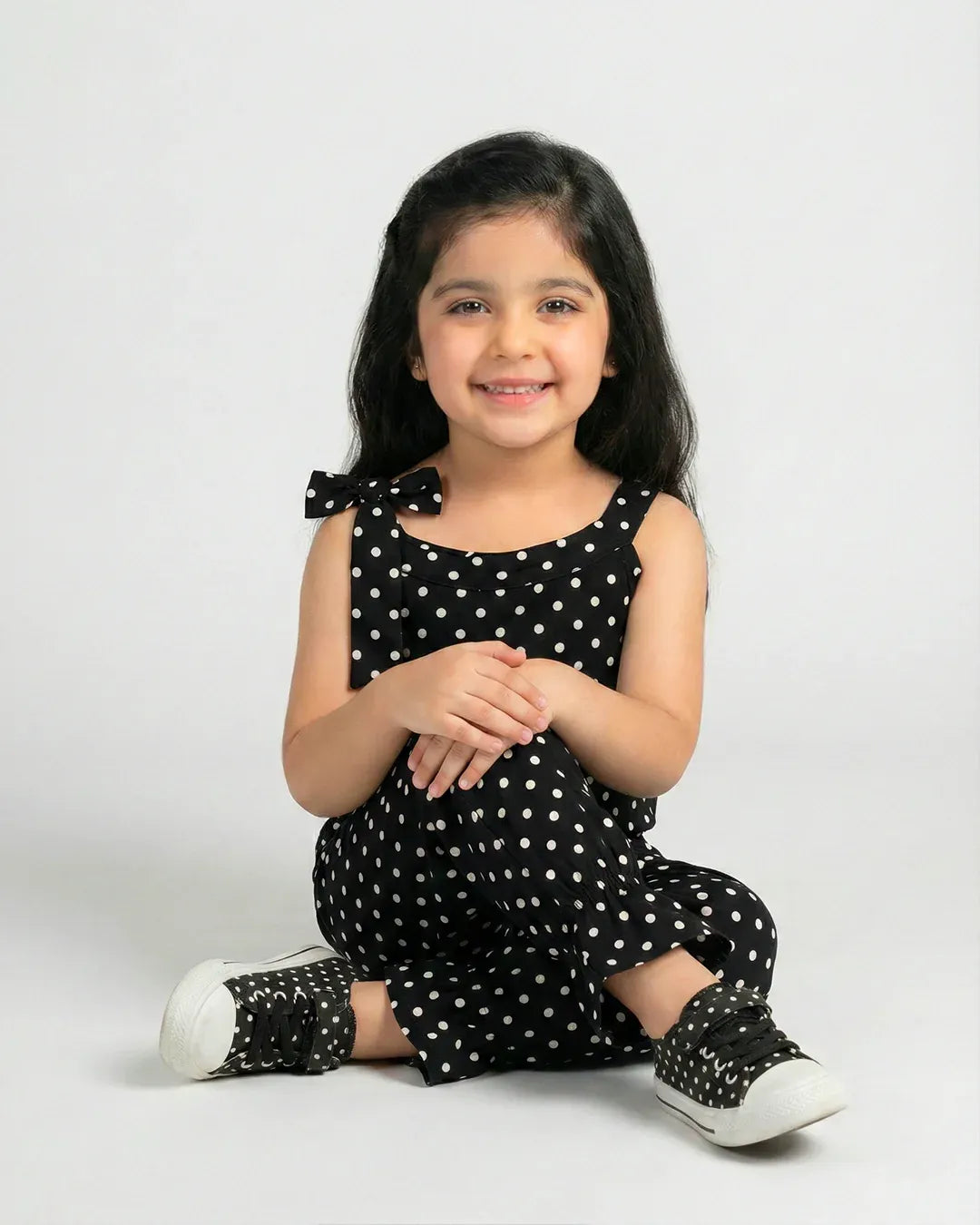 Gilrs Black Polka Dot Sleeveless Jumpsuit
