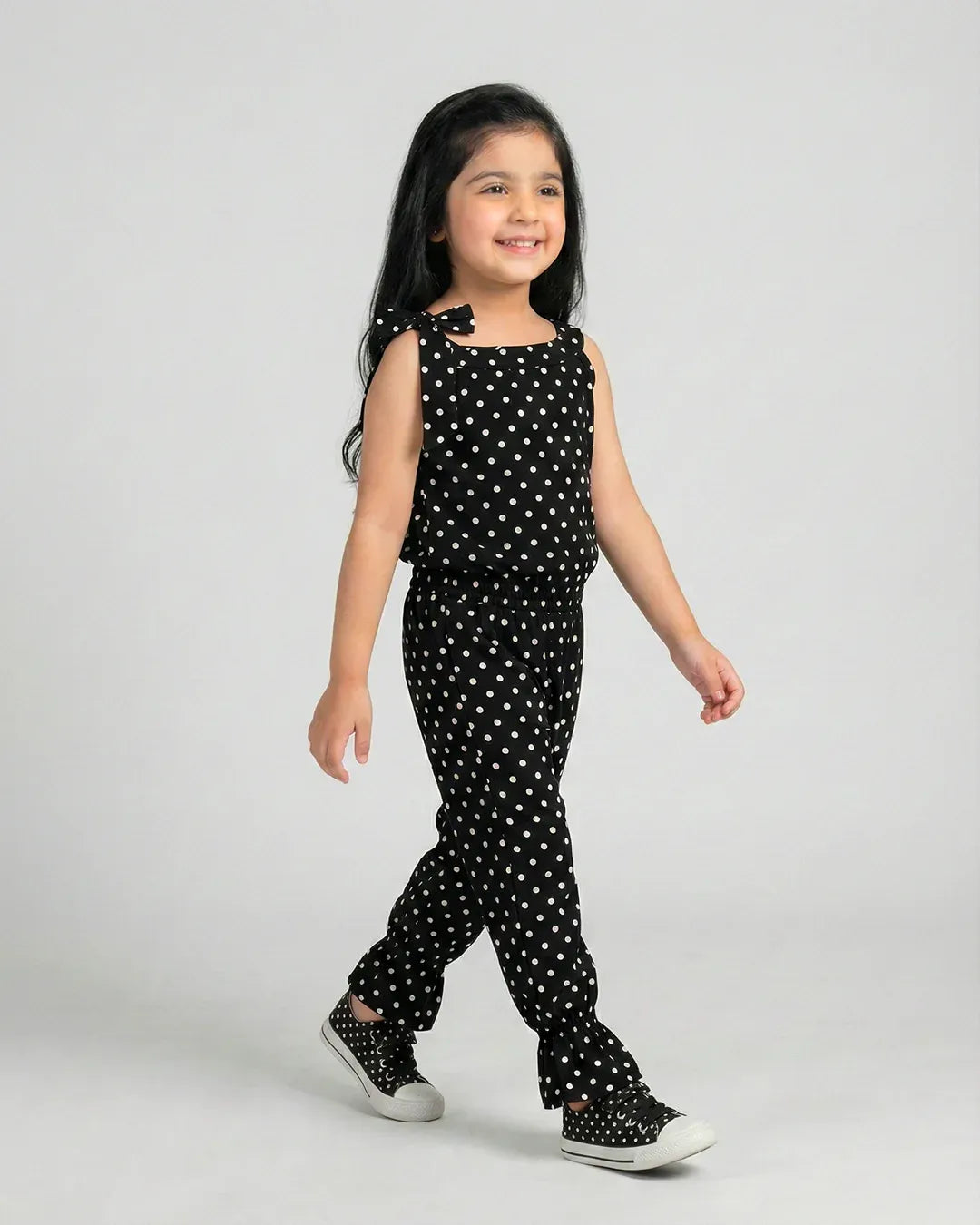 Gilrs Black Polka Dot Sleeveless Jumpsuit