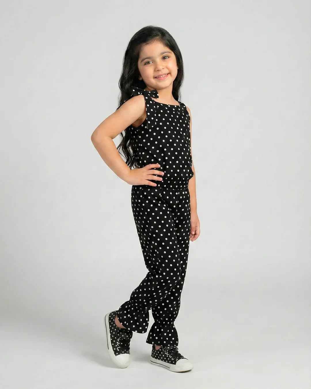 Gilrs Black Polka Dot Sleeveless Jumpsuit
