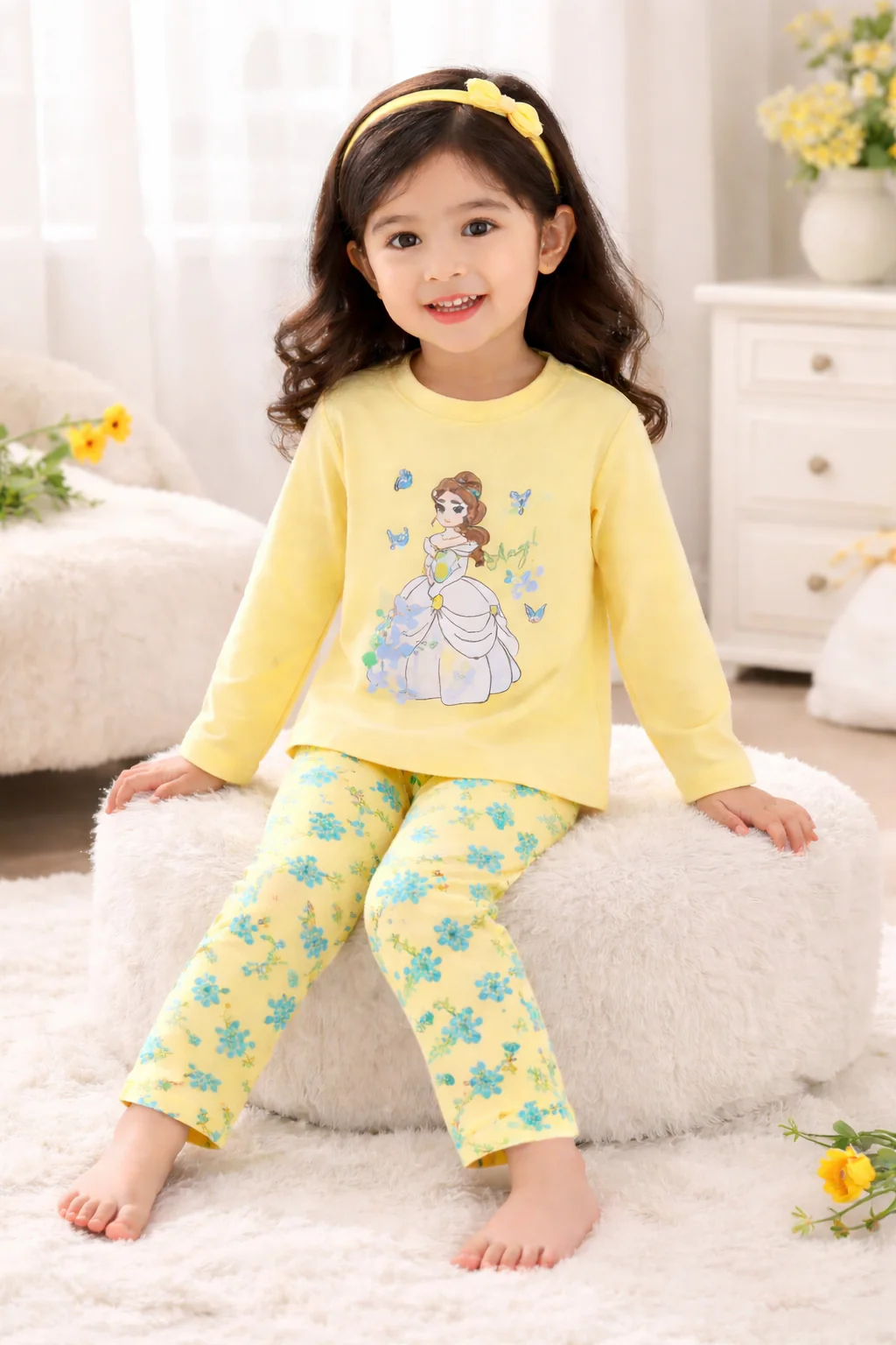 Yellow Princess Printed Kids Suit
