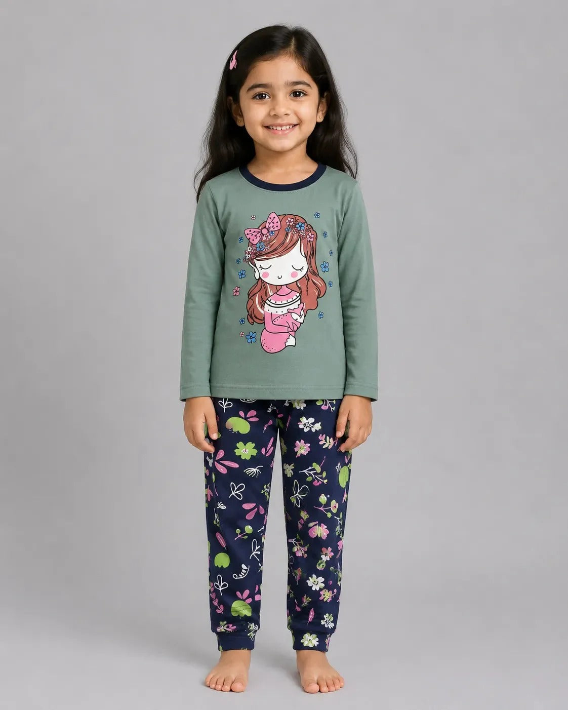 Green Sleepy Princess Printed The Ultimate Kids Sleep Suit